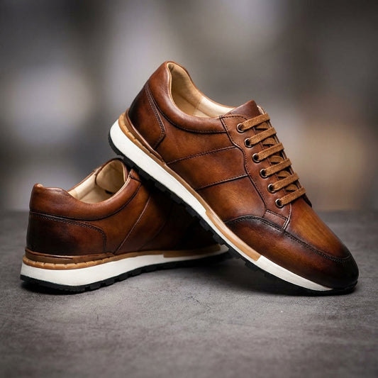 Zapatillas de Cuero Genuino para Hombre con Cordones y Suela de Goma Antideslizante